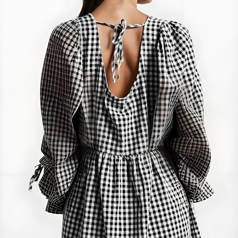 Women's Maternity Plaid Dress, Half Sleeve Bow Square Neck Loose Short Dress Pregnancy Clothes, Ladies Clothes for Indoor Outdoor Wear, Ladies Clothes for Daily Wear