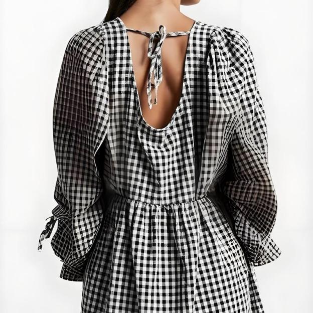 Women's Maternity Plaid Dress, Half Sleeve Bow Square Neck Loose Short Dress Pregnancy Clothes, Ladies Clothes for Indoor Outdoor Wear, Ladies Clothes for Daily Wear