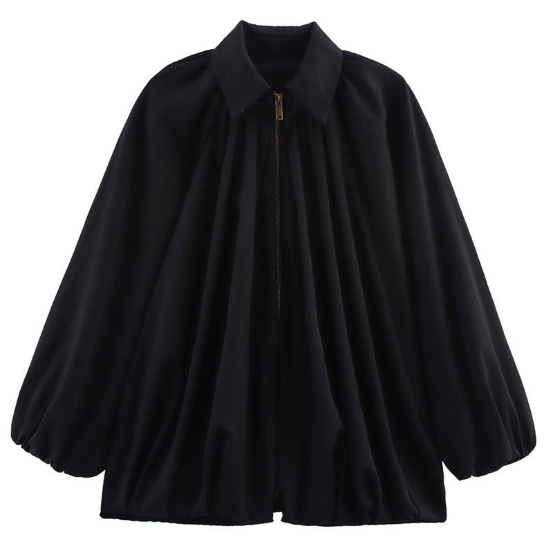 Womens Puffed Bomber Jacket Casual Batwing Sleeve Lapel Collar Zip Shirts Oversized Pleated Streetwear Jackets