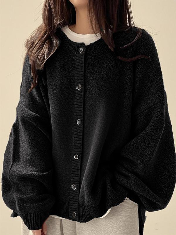 Women's Plain Button Front Knit Cardigan, Casual Long Sleeve Knitwear for Daily Wear, Ladies Clothes for All Seasons