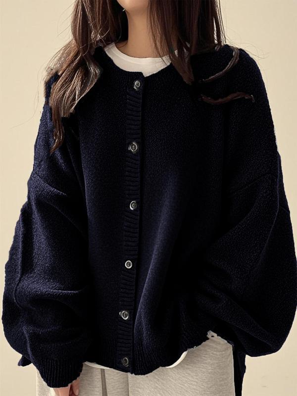 Women's Plain Button Front Knit Cardigan, Casual Long Sleeve Knitwear for Daily Wear, Ladies Clothes for All Seasons