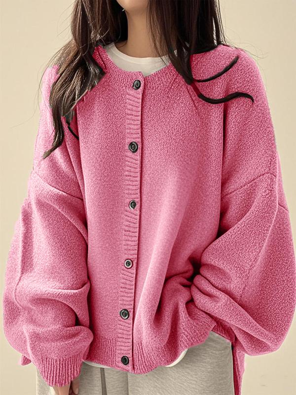 Women's Plain Button Front Knit Cardigan, Casual Long Sleeve Knitwear for Daily Wear, Ladies Clothes for All Seasons