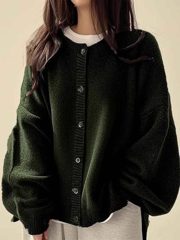 Women's Plain Button Front Knit Cardigan, Casual Long Sleeve Knitwear for Daily Wear, Ladies Clothes for All Seasons
