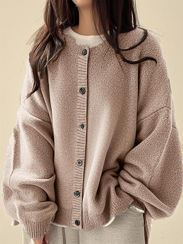Women's Plain Button Front Knit Cardigan, Casual Long Sleeve Knitwear for Daily Wear, Ladies Clothes for All Seasons