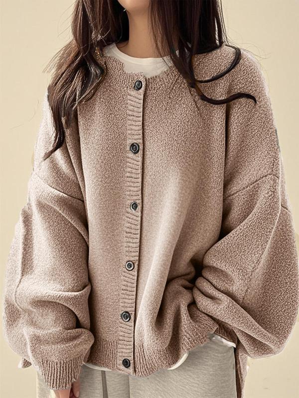 Women's Plain Button Front Knit Cardigan, Casual Long Sleeve Knitwear for Daily Wear, Ladies Clothes for All Seasons