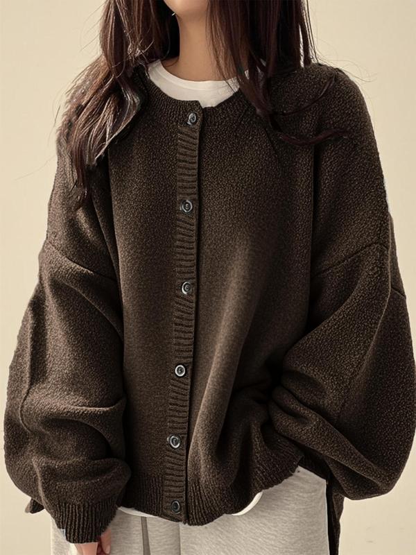 Women's Plain Button Front Knit Cardigan, Casual Long Sleeve Knitwear for Daily Wear, Ladies Clothes for All Seasons