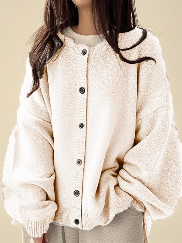 Women's Plain Button Front Knit Cardigan, Casual Long Sleeve Knitwear for Daily Wear, Ladies Clothes for All Seasons