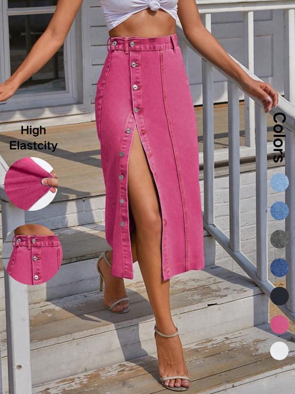 Women's Button Front Denim Skirt, Casual Fashion Skirt for Daily Wear, Ladies Bottoms for All Seasons（buy 2 free shipping)