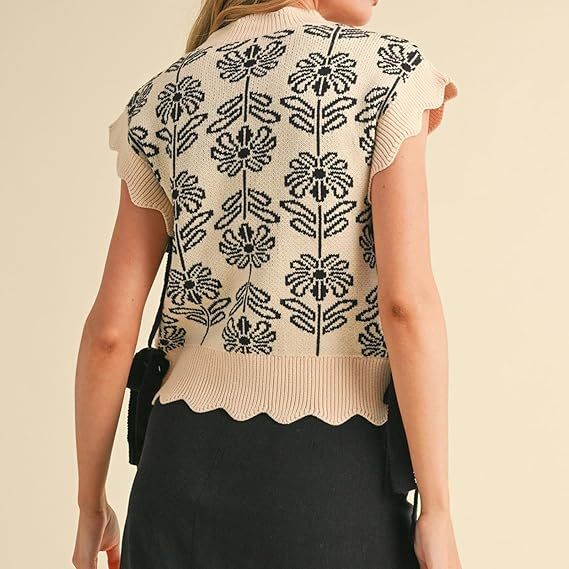 Women's Floral Side Tie Cap Sleeve Crew Neck Knit Vest（BUY 2 FREE SHIPPING)