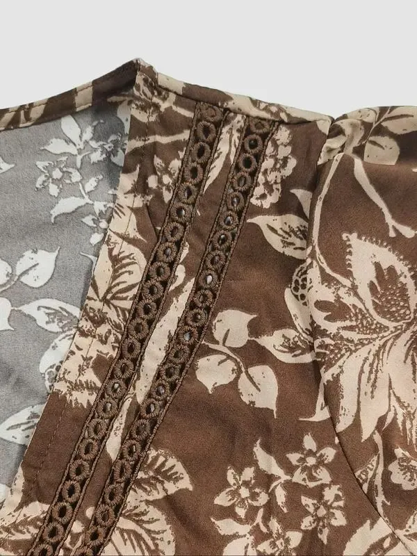 All Over Print Ruffle Hem A Line Dress, Casual Bishop Sleeve V Neck Long Sleeve Dress for Fall & Winter(buy 2 free shipping)