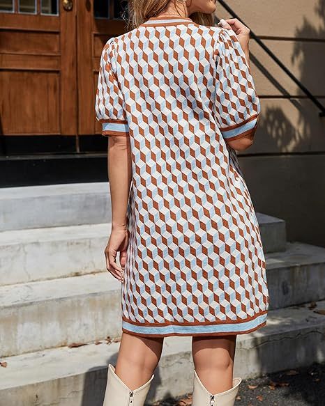 2025 Business Casual Short Sleeve Plaid Mini Knitted Old Money Dress(buy 2 free shipping)