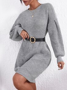 🎈Faynilla Lantern Sleeve Knit Sweater Dress – Elegant Long Sleeve Winter Midi, Soft Cozy Texture for Effortless Feminine Style！