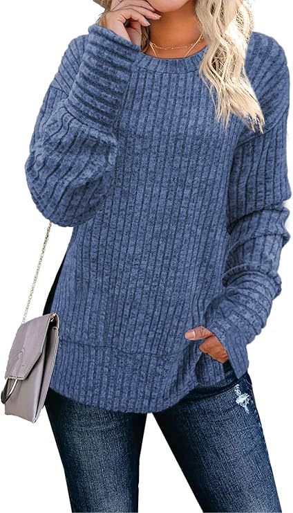 Faynilla Women's Long Sleeve Crew Neck Sweater – Lightweight & Casual Tunic Top for Effortless Style