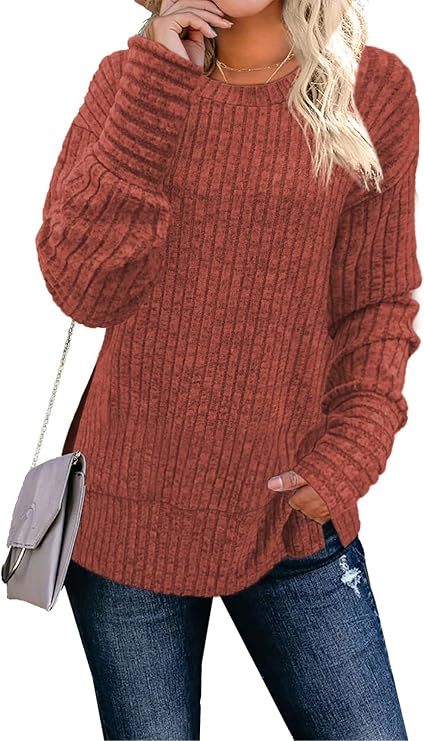 Faynilla Women's Long Sleeve Crew Neck Sweater – Lightweight & Casual Tunic Top for Effortless Style