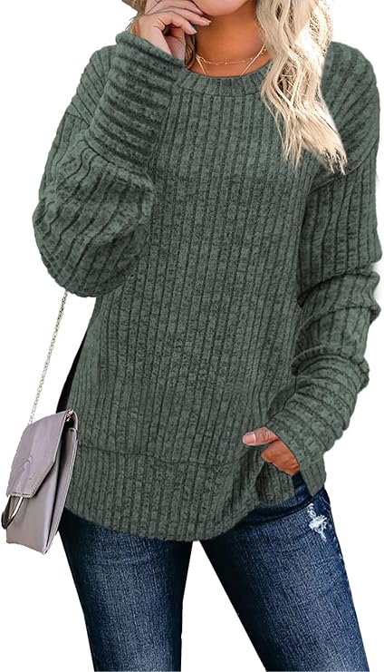Faynilla Women's Long Sleeve Crew Neck Sweater – Lightweight & Casual Tunic Top for Effortless Style