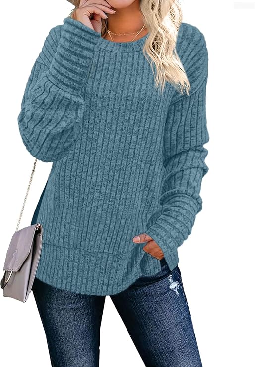 Faynilla Women's Long Sleeve Crew Neck Sweater – Lightweight & Casual Tunic Top for Effortless Style