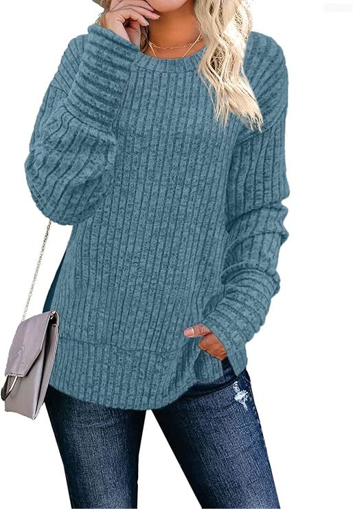 Faynilla Women's Long Sleeve Crew Neck Sweater – Lightweight & Casual Tunic Top for Effortless Style