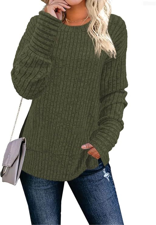 Faynilla Women's Long Sleeve Crew Neck Sweater – Lightweight & Casual Tunic Top for Effortless Style