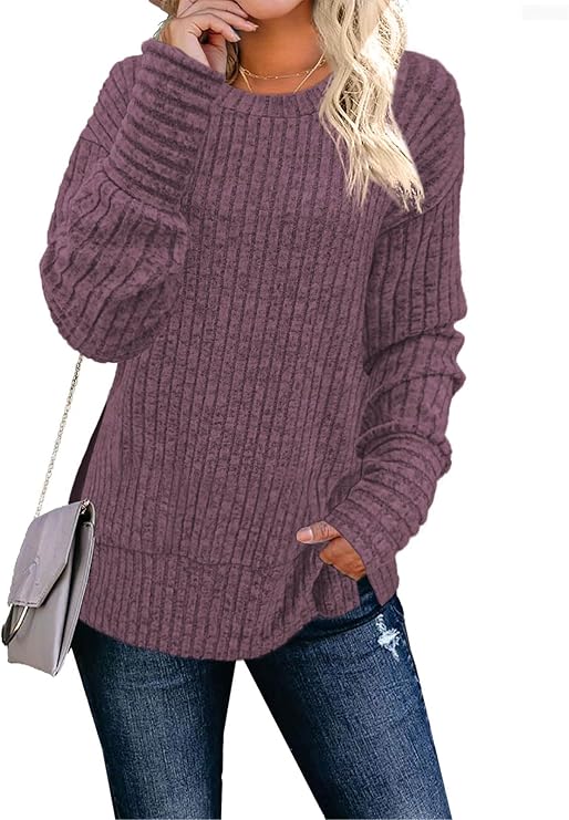 Faynilla Women's Long Sleeve Crew Neck Sweater – Lightweight & Casual Tunic Top for Effortless Style