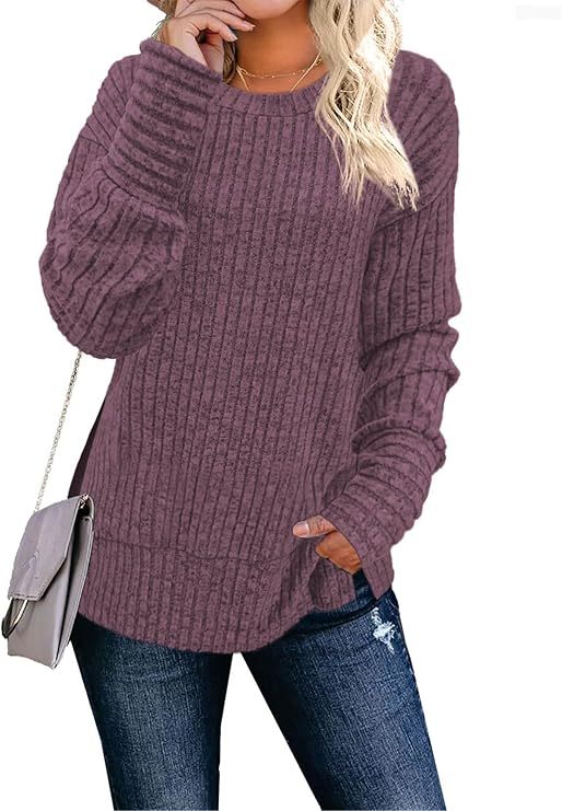 Faynilla Women's Long Sleeve Crew Neck Sweater – Lightweight & Casual Tunic Top for Effortless Style