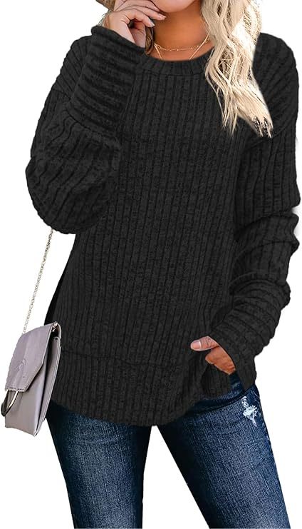 Faynilla Women's Long Sleeve Crew Neck Sweater – Lightweight & Casual Tunic Top for Effortless Style