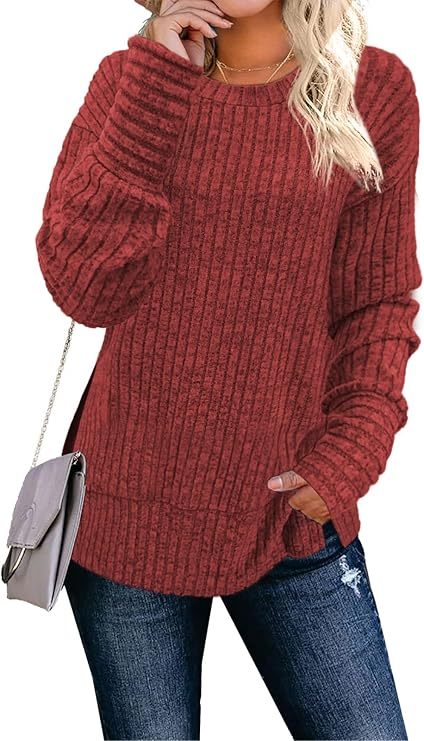 Faynilla Women's Long Sleeve Crew Neck Sweater – Lightweight & Casual Tunic Top for Effortless Style