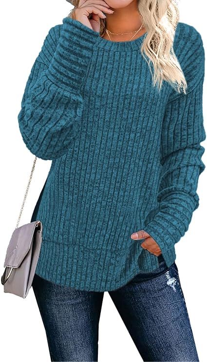 Faynilla Women's Long Sleeve Crew Neck Sweater – Lightweight & Casual Tunic Top for Effortless Style