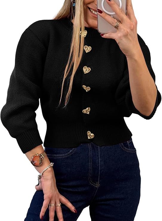 🔥Hot Sale!Faynilla  Women's Heart Cardigan Sweaters Trendy Long Sleeve Open Front Button Down Jacket Fall Clothes