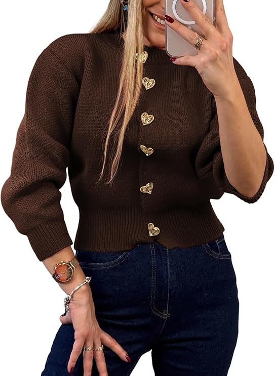 🔥Hot Sale!Faynilla  Women's Heart Cardigan Sweaters Trendy Long Sleeve Open Front Button Down Jacket Fall Clothes