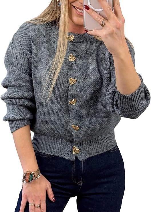🔥Hot Sale!Faynilla  Women's Heart Cardigan Sweaters Trendy Long Sleeve Open Front Button Down Jacket Fall Clothes