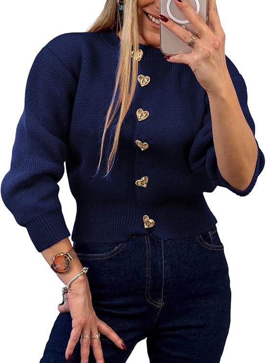 🔥Hot Sale!Faynilla  Women's Heart Cardigan Sweaters Trendy Long Sleeve Open Front Button Down Jacket Fall Clothes