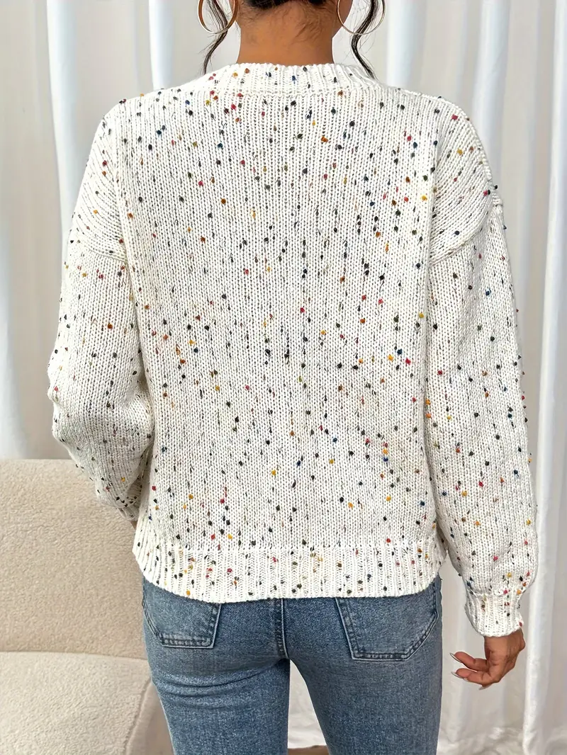 Faynilla Women's Middle Eastern-Inspired Color-Block Drop Shoulder Sleeve Sweater - Round Neck Pullover with Contrast Detailing, Medium Stretch All-Season Elegant Casual Top, Ladies Sweaters