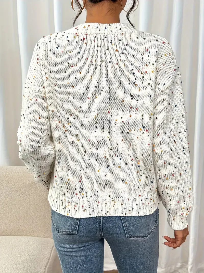 Faynilla Women's Middle Eastern-Inspired Color-Block Drop Shoulder Sleeve Sweater - Round Neck Pullover with Contrast Detailing, Medium Stretch All-Season Elegant Casual Top, Ladies Sweaters