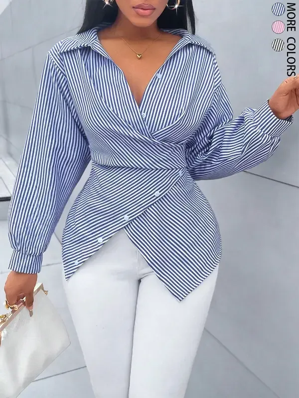 Women's Striped Print Button Front Shirt (BUY 2 FREE SHIPPING)