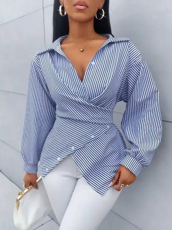 Women's Striped Print Button Front Shirt (BUY 2 FREE SHIPPING)