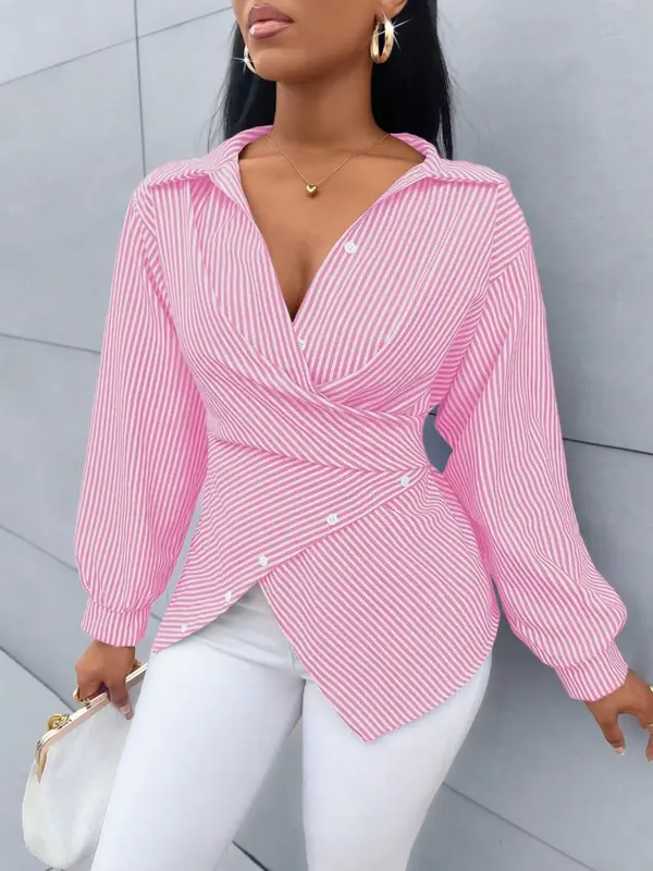 Women's Striped Print Button Front Shirt (BUY 2 FREE SHIPPING)