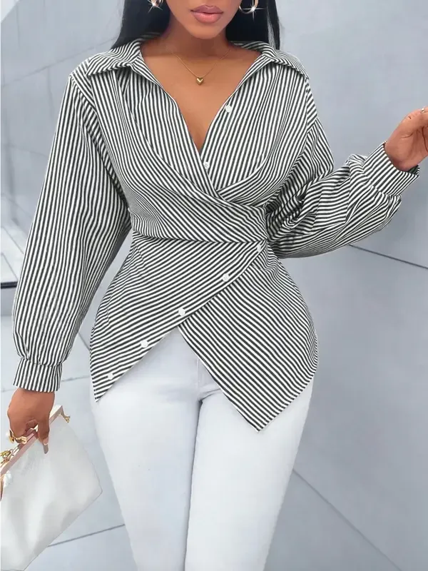 Women's Striped Print Button Front Shirt (BUY 2 FREE SHIPPING)