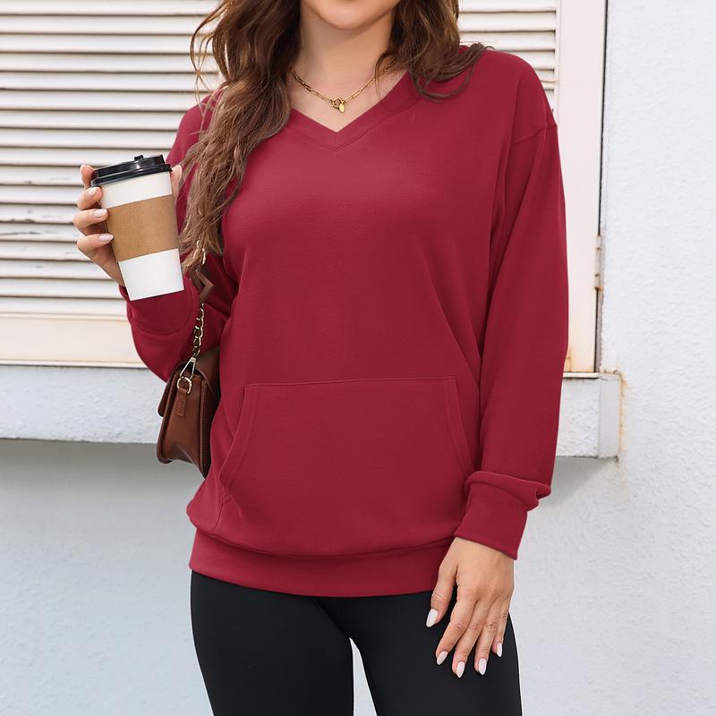 Women's Hoodless V-neck Sweatshirt With Kangaroo Pocket Fleece Longsleeve Oversized Casual Style Shirt(BUY 2 FREE SHIPPING)