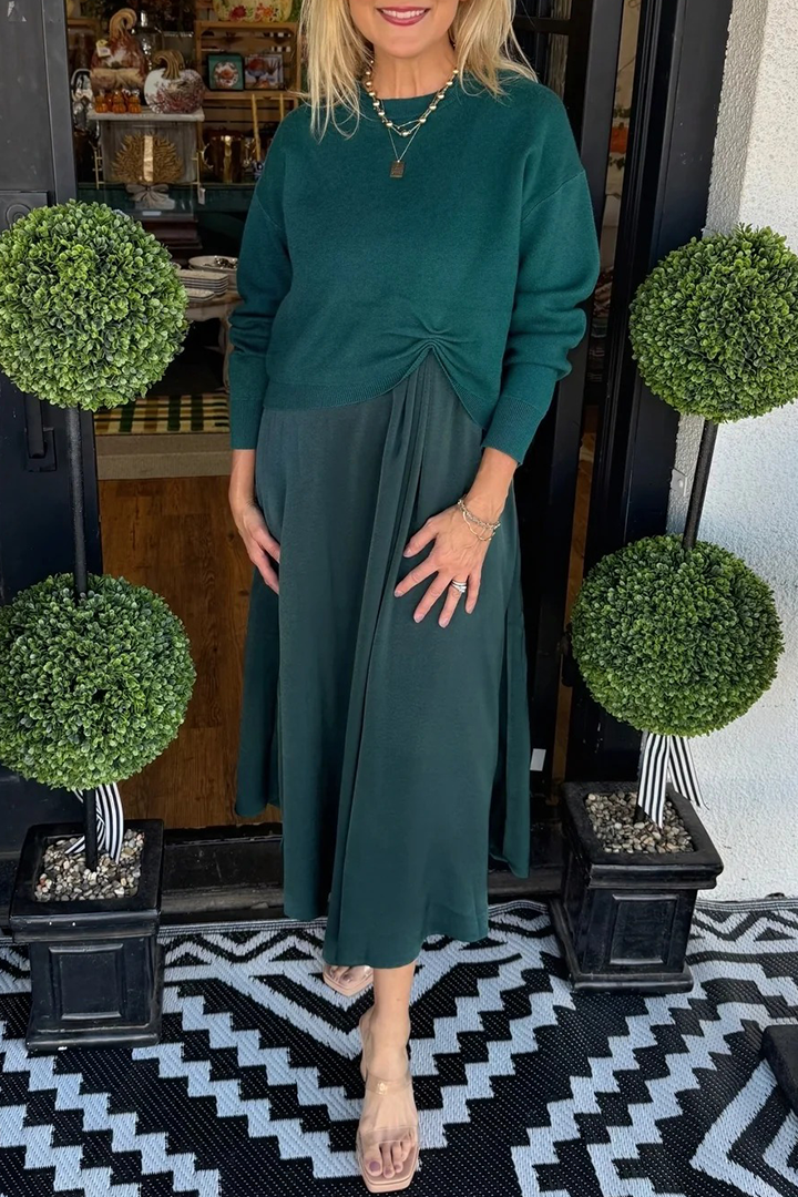 Women Inner Dress + Knitted Pleated Top Casual Suit (BUY 2 FREE SHIPPING)