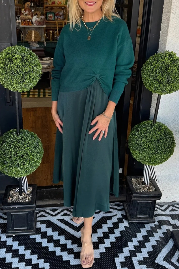 Women Inner Dress + Knitted Pleated Top Casual Suit (BUY 2 FREE SHIPPING)