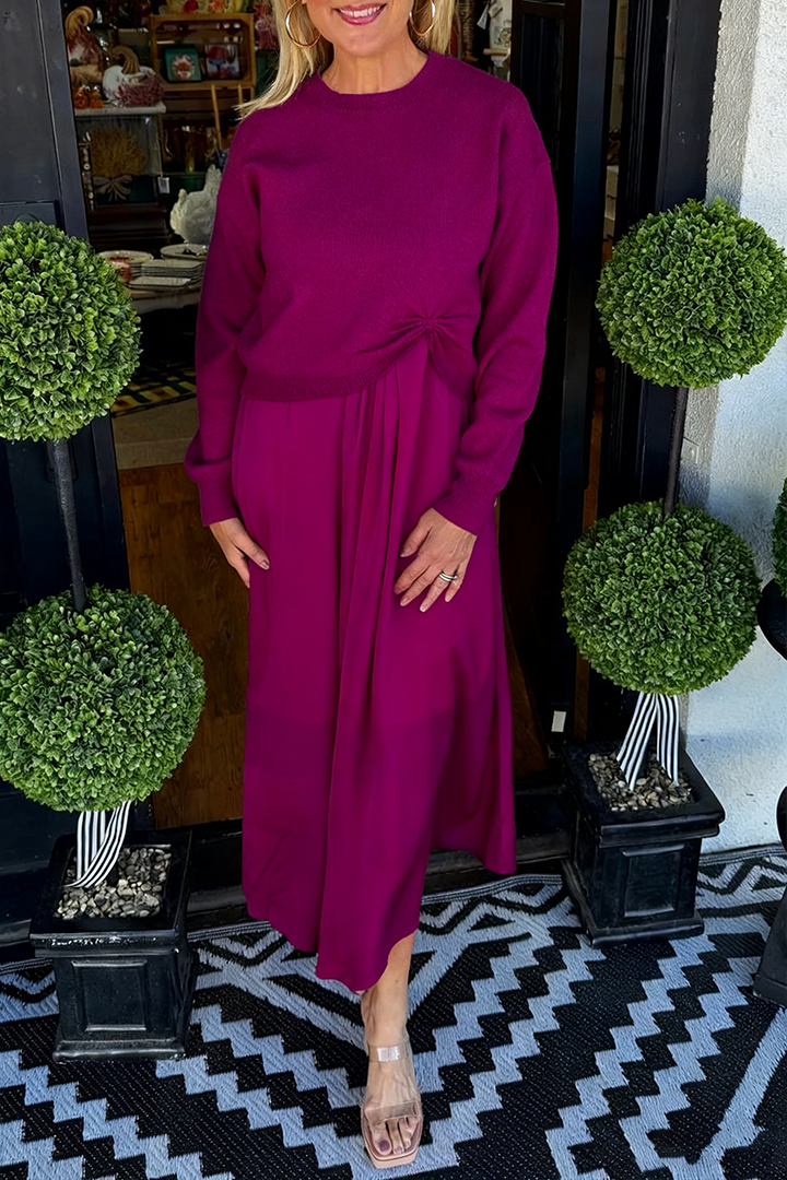 Women Inner Dress + Knitted Pleated Top Casual Suit (BUY 2 FREE SHIPPING)