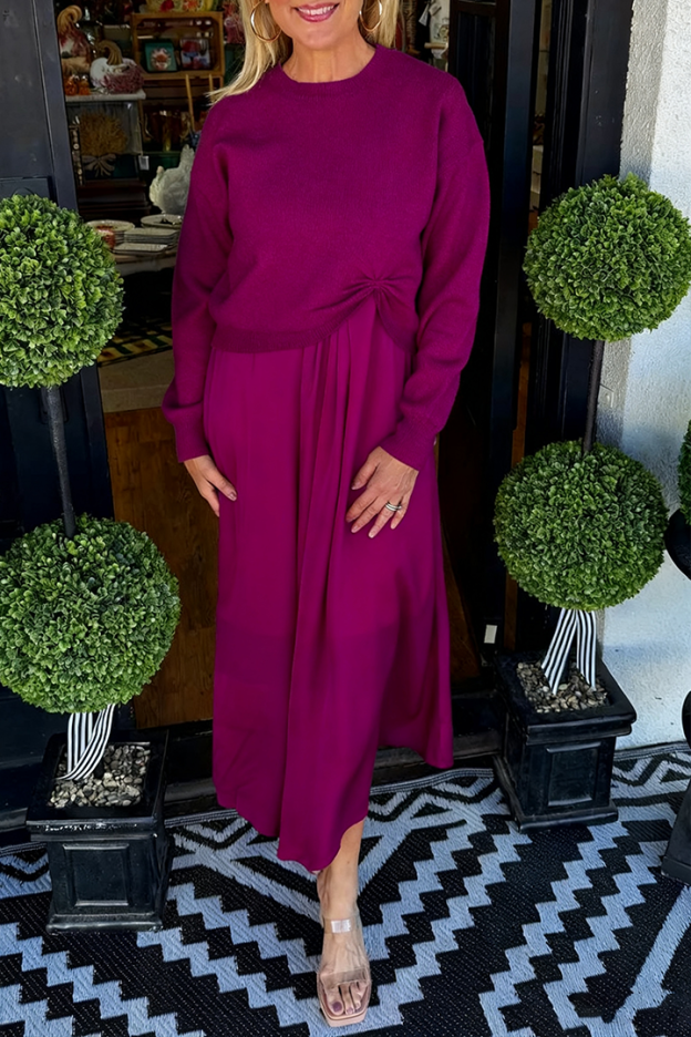 Women Inner Dress + Knitted Pleated Top Casual Suit (BUY 2 FREE SHIPPING)