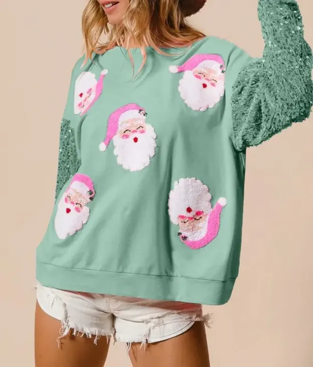 Women Christmas Sparkly Sequin Print Shirt Christmas Sparkly Sequin Print Shirt(buy 2 free shipping)