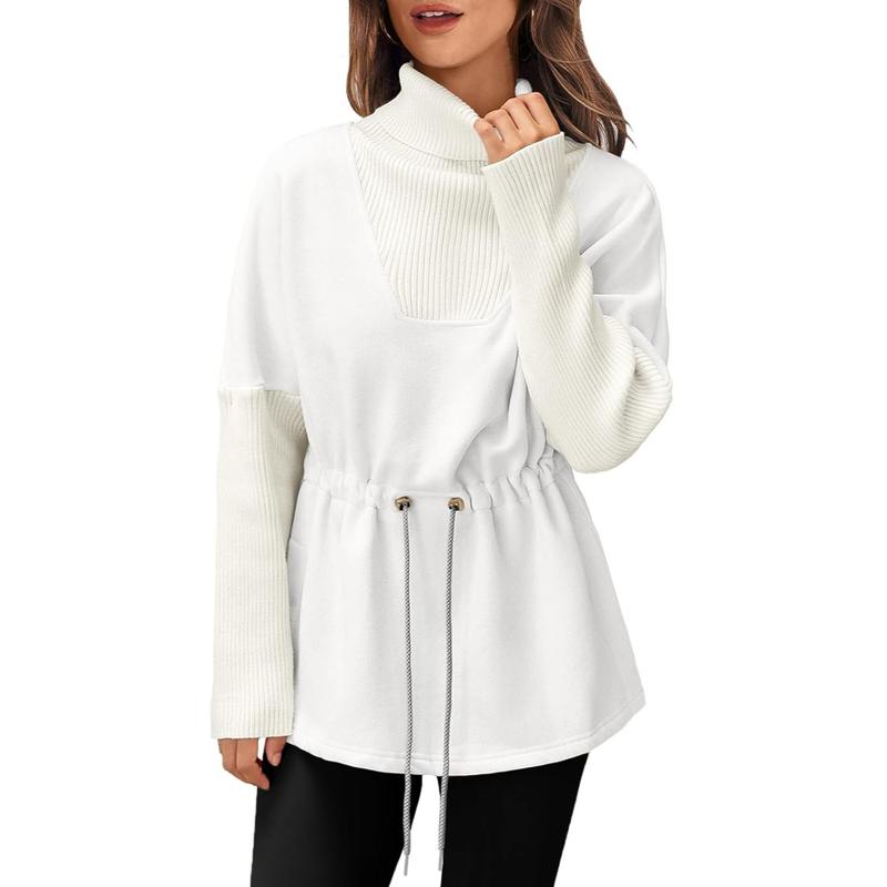 Women's Turtleneck Sweatshirts Fleece Drawstring Waist Casual Long Sleeve Pullover Sweater(buy 2 free shipping）