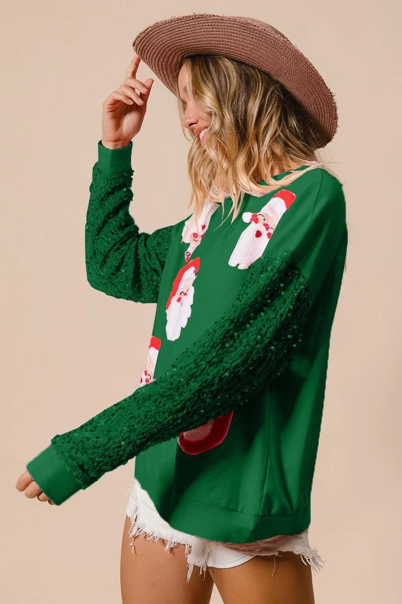 Women Christmas Sparkly Sequin Print Shirt Christmas Sparkly Sequin Print Shirt(buy 2 free shipping)