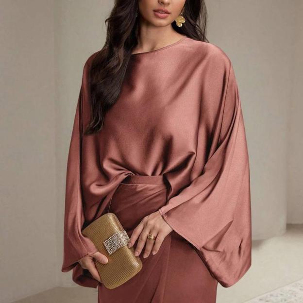  Minimalist Loose Shirt And Lace-up Skirt Suit in Rich Brown for Effortless Style