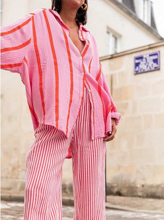 Women's striped button-down long-sleeved shirt（BUY 2 FREE SHIPPING)