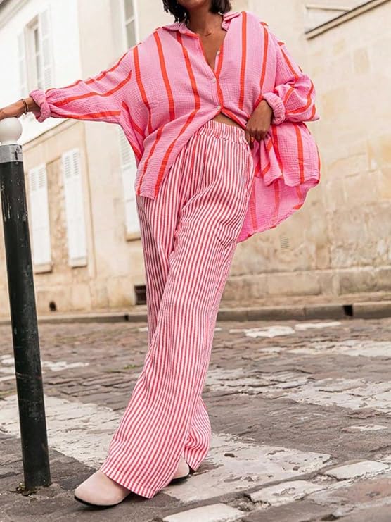 Women's striped button-down long-sleeved shirt（BUY 2 FREE SHIPPING)