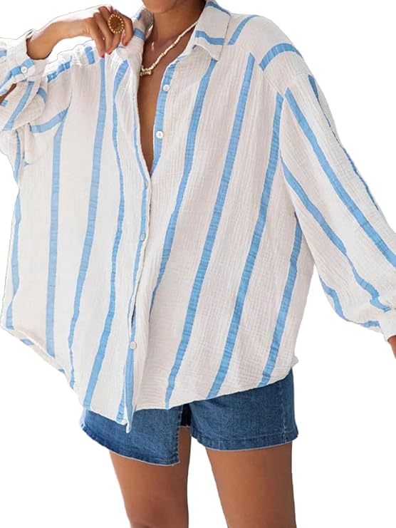 Women's striped button-down long-sleeved shirt（BUY 2 FREE SHIPPING)