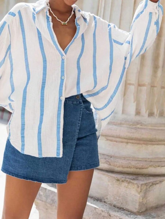 Women's striped button-down long-sleeved shirt（BUY 2 FREE SHIPPING)